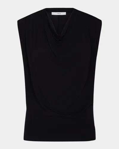 Vince Draped Cowl-neck Top In Black