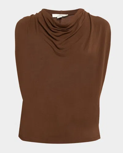 Vince Draped Cowl-neck Top In Brown