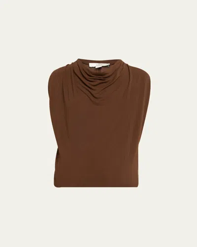 Vince Draped Cowl-neck Top In Brown