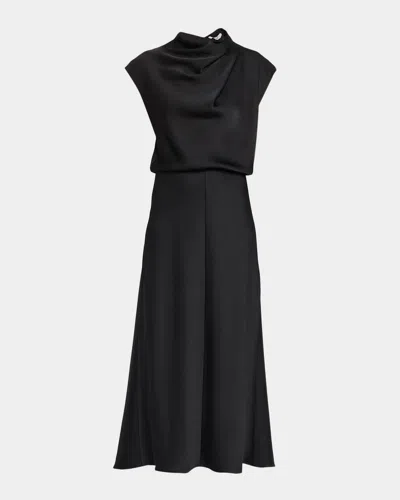 Vince Draped Cowl-neck Midi Dress In Black