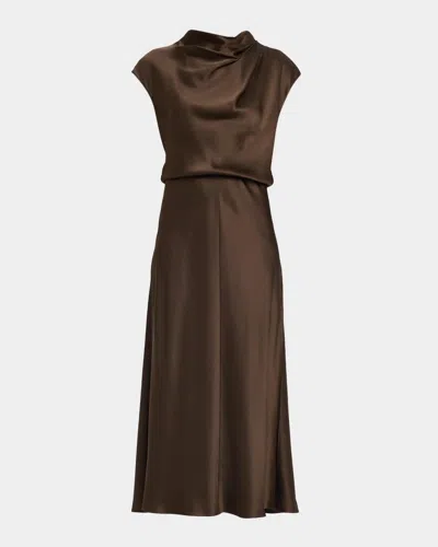 Vince Draped Cowl-neck Midi Dress In Brown