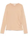Vince Draped Crew-neck Top In Brown