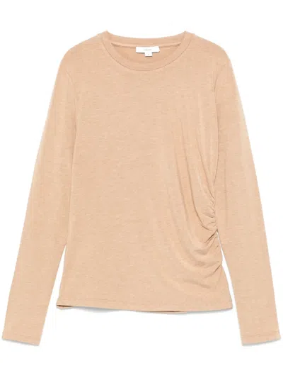 Vince Draped Crew-neck Top In Brown
