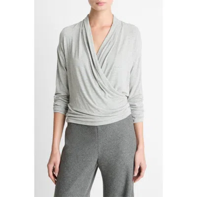 Vince Draped Faux Wrap Top In Gray