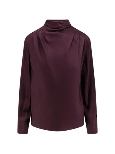 Vince Draped High-neck Blouse In 퍼플