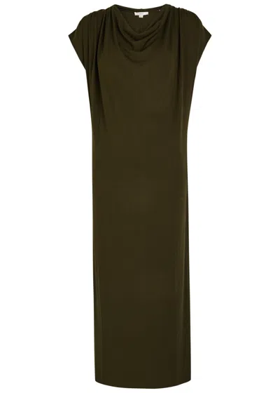 Vince Draped Jersey Midi Dress In Green