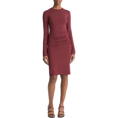 Vince Draped Long Sleeve Crewneck Dress In Black Rose