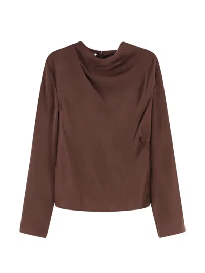 Vince Draped Long-sleeve Blouse In Brown