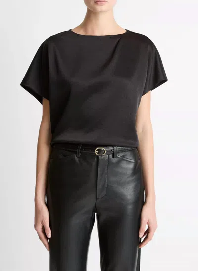 Vince Draped Satin Dolman-sleeve Blouse In Black