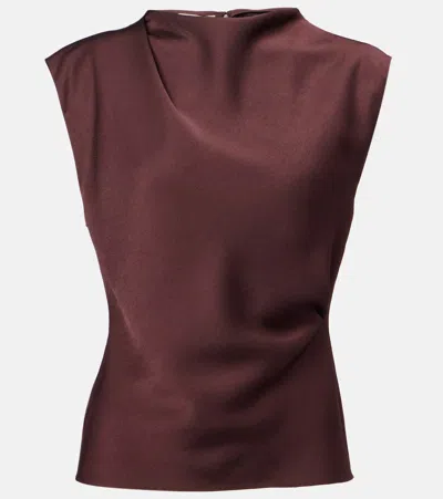 Vince Satin Draped Cowl-neck Top In Brown