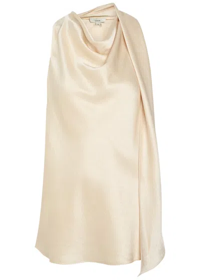 Vince Draped Scarf-effect Satin Top In Neutral