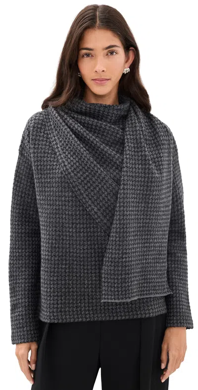 Vince Draped Scarf Houndstooth Sweater Grey Combo In Gray