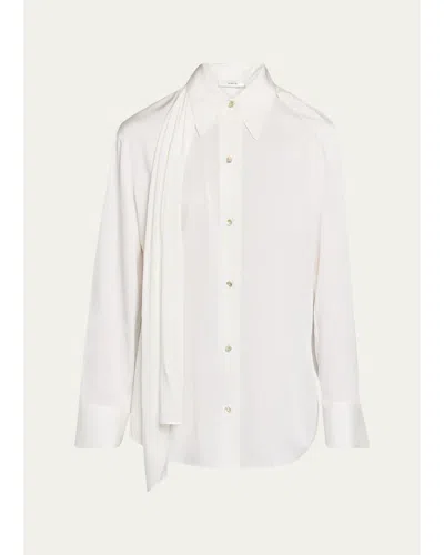 Vince Draped Scarf Silk-blend Shirt In White