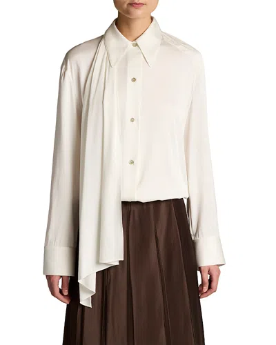 Vince Draped Scarf Tie Long Sleeve Shirt In White