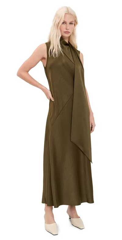 Vince Draped Scarf Tie Sleeveless Dress Cypress In Green