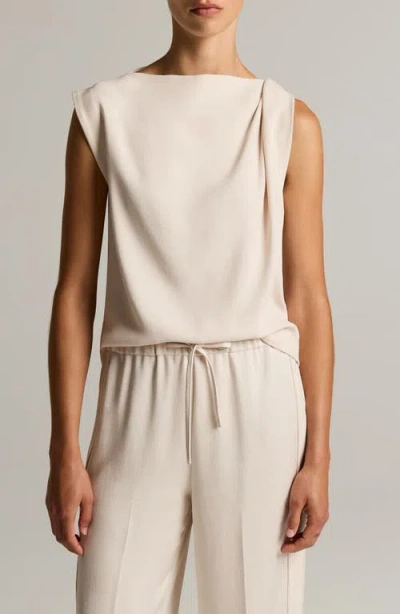 Vince Crepe Draped Shoulder Sleeveless Top In Neutral