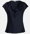 Vince Draped Silk Satin Blouse In Blue