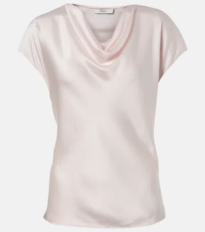 Vince Draped Silk Satin Blouse In Pink