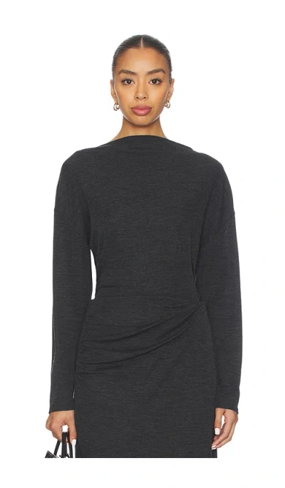Vince Draped Slash Neck Top In Gray