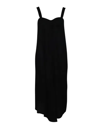 Vince Draped Sleeveless Midi Dress In Black Linen