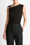 Vince Draped Sleeveless Wool Blend Top In Black