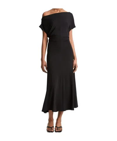 Vince Matte Jersey Off-the-shoulder Midi Dress In Black