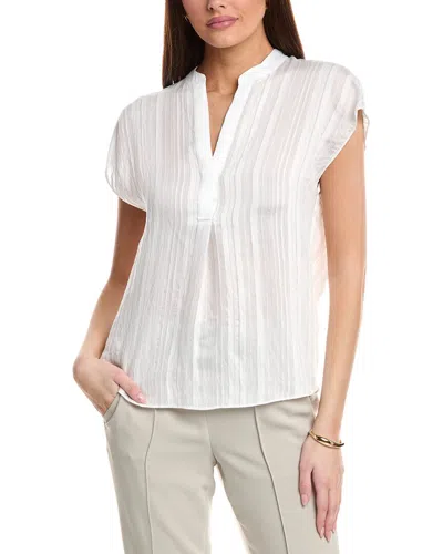 Vince Drapey Stripe Band Collar Popover In White