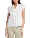 Vince Drapey Stripe Band Collar Popover In White