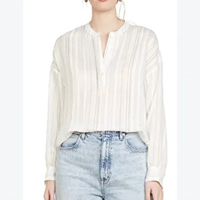 Vince Drapey Stripe Band Collar Shirt In White