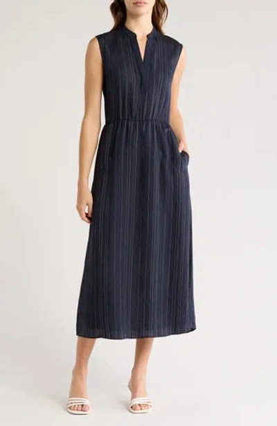 Vince Drapey Striped Tiered Dress In Blue