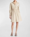 VINCE DRAWCORD RUCHED COTTON POPLIN MINI SHIRTDRESS