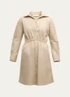 Vince Drawcord Ruched Cotton Poplin Mini Shirtdress In White Oak