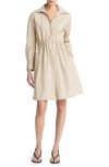 VINCE DRAWCORD RUCHED LONG SLEEVE COTTON SHIRTDRESS