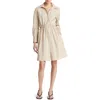 Vince Drawcord Ruched Cotton Poplin Mini Shirtdress In White Oak
