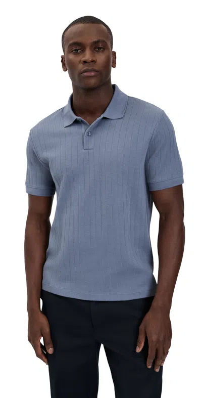 Vince Drop Needle Stripe Polo Hawk Blue