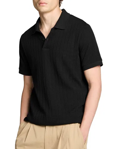 Vince Drop Needle Stripe Short Sleeve Polo In Black
