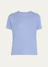 Vince Drop-shoulder Linen Crewneck Short-sleeve T-shirt In Azure Gem
