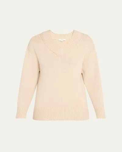 Vince Drop-shoulder V-neck Sweater In Heather Ceramic