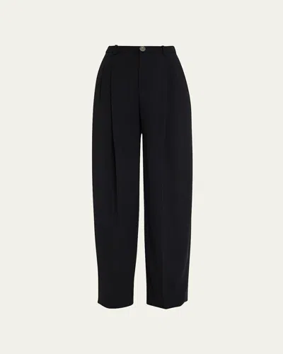 Vince Drop-waist Pleated Crepe Trousers In Black