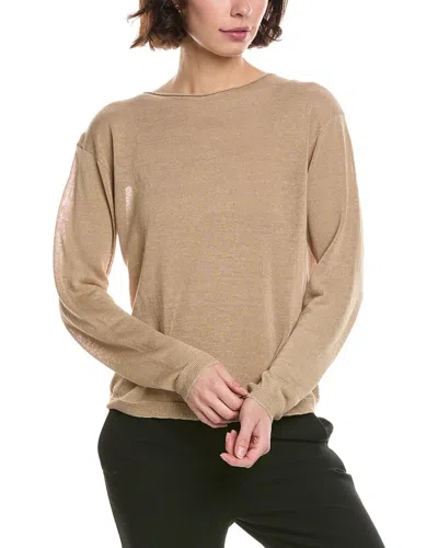 Vince Dropped Shoulder Boat Neck Top In Brown