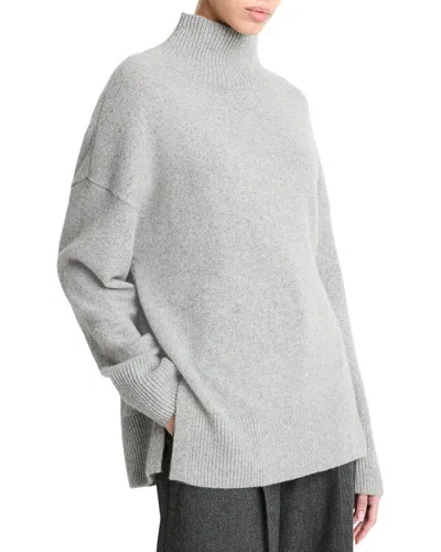 Vince Dropped-shoulder Turtleneck Wool & Cashmere-blend Top In Gray