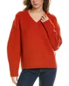 Vince Dropped-shoulder V-neck Wool & Cashmere-blend Pullover In Orange
