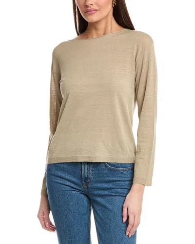 Vince Dropped-shoulder Boat Neck Linen-blend Sweater In Beige