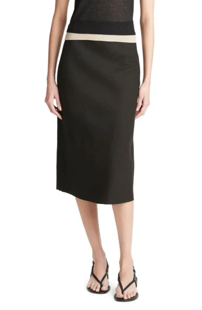 Vince Linen-blend Midi Slip Skirt In Black