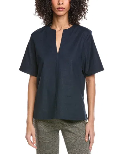 Vince Easy Linen-blend Top In Blue