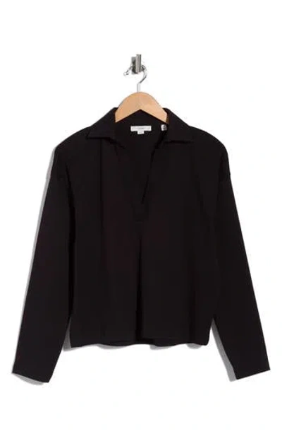 Vince Easy Long Sleeve Polo In Black