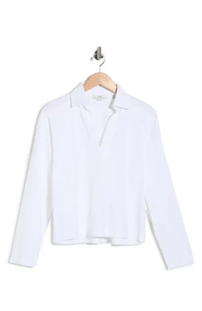 Vince Easy Long Sleeve Polo In Optic White