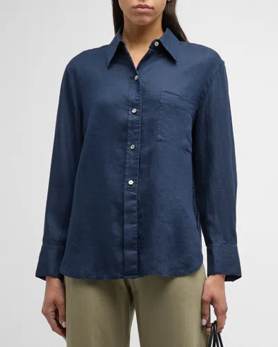 Vince Easy Silk Long-sleeve Button-front Shirt In Coastal