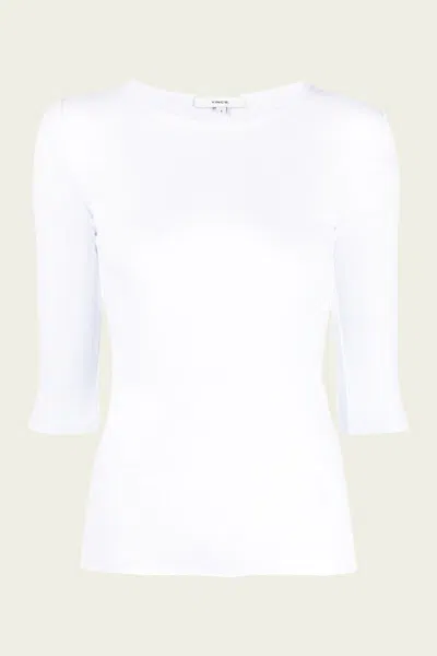 Vince Elbow Sleeve Crew Neck T-shirt In Optic White