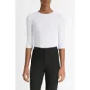 Vince Elbow Sleeve Crewneck Cotton Top In Optic White